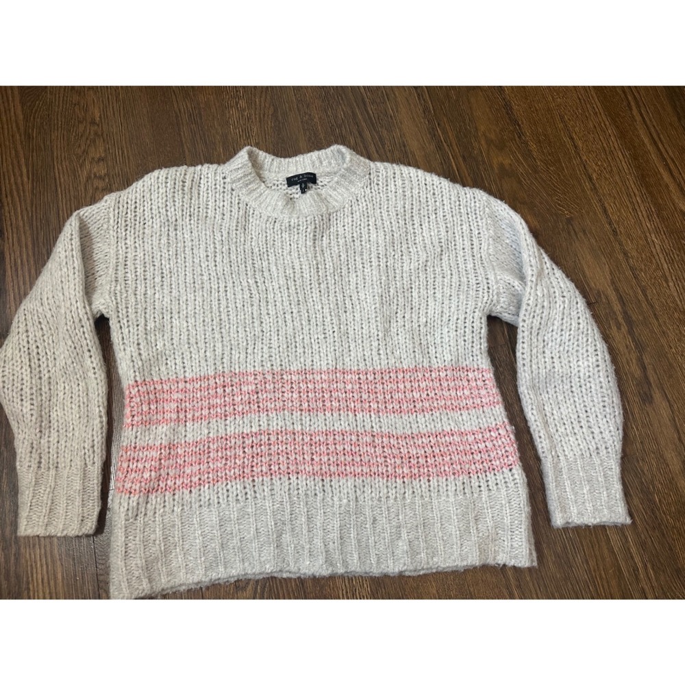 Rag & Bone Grey Pink Striped Alpaca Wool Blend Chunky Knit Sweater Small